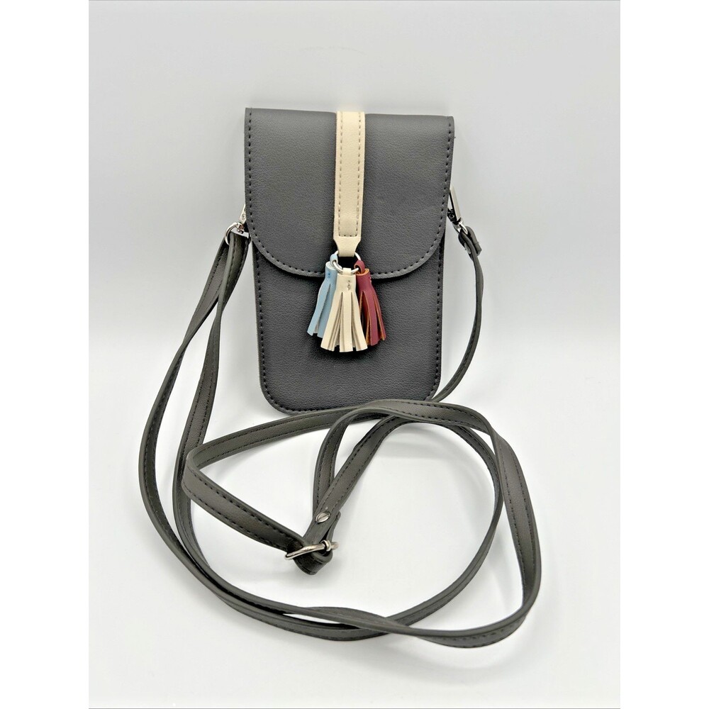 Save The Girls Gala Rose Touchscreen Cellphone Crossbody Purse Gray Tassels EUC